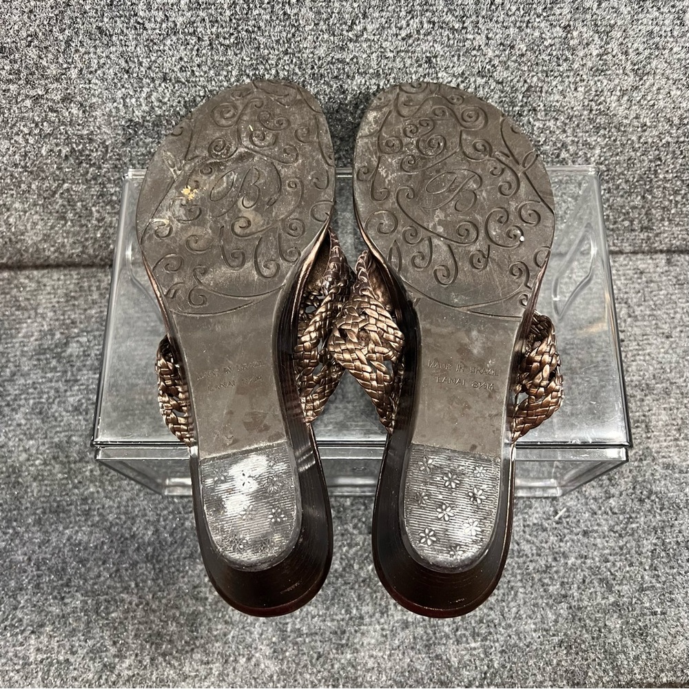 Brighton Lanai Brown Bronze Braided Leather Thong Sandals Size 8.5M Slip-On Boho - Picture 5 of 8